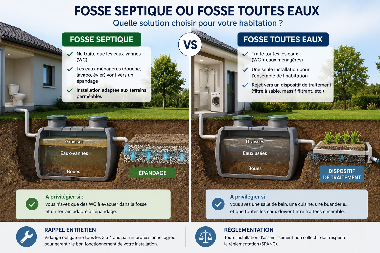 Fosse septique ou fosse toutes eaux : quelle différence ?